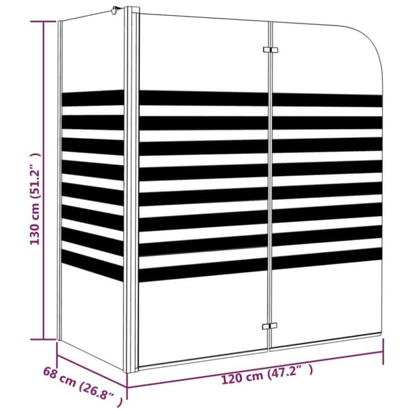 vidaXL brusevæg 120x68x130 cm hærdet glas stribet
