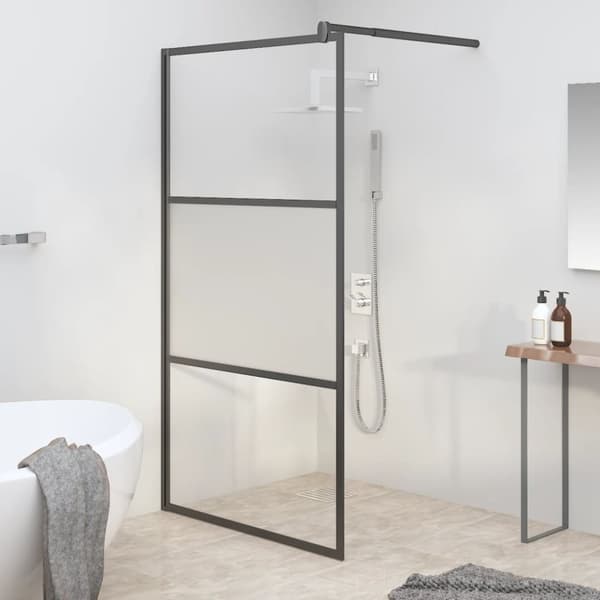 vidaXL Walk-in suihkuseinäke 100x195 cm puolihuurrettu ESG-lasi musta