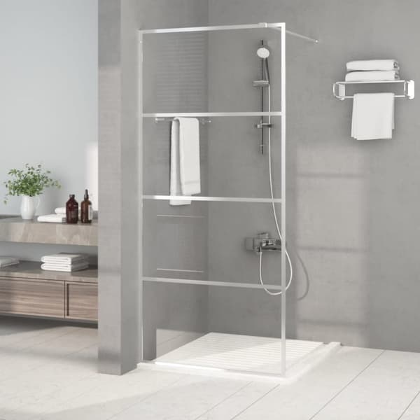 vidaXL brusevæg 90x195 cm klart sikkerhedsglas sølvfarvet