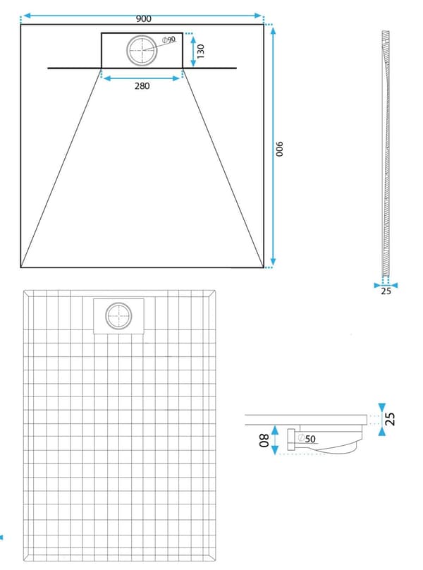 BASALT brusebroche, hvid, 90X90
