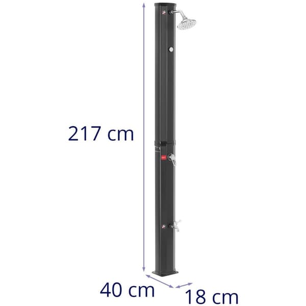 Uniprodo - Soluppvärmd utedusch - 35 l tank - Inkl. takdusch, vattenkran, termometer