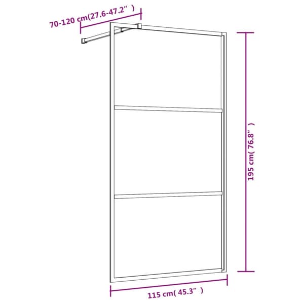 brusevæg 115x195 cm klart sikkerhedsglas guldfarvet