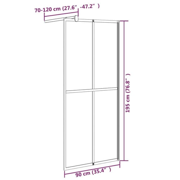 brusevæg 90x195 cm mørk hærdet glas