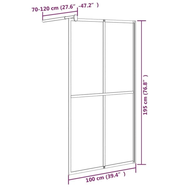 brusevæg 100x195 cm mørk hærdet glas