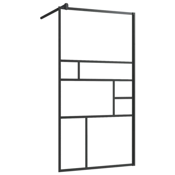 brusevæg med hylde 90x195 cm sikkerhedsglas og aluminium sort