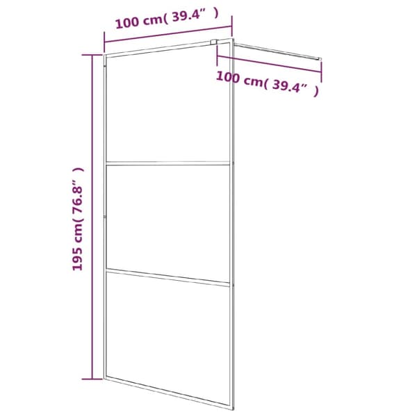 brusevæg 100x195 cm halvmatteret sikkerhedsglas sort