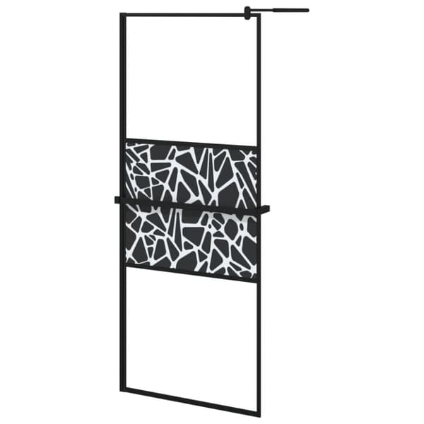brusevæg med hylde 80x195 cm sikkerhedsglas og aluminium sort