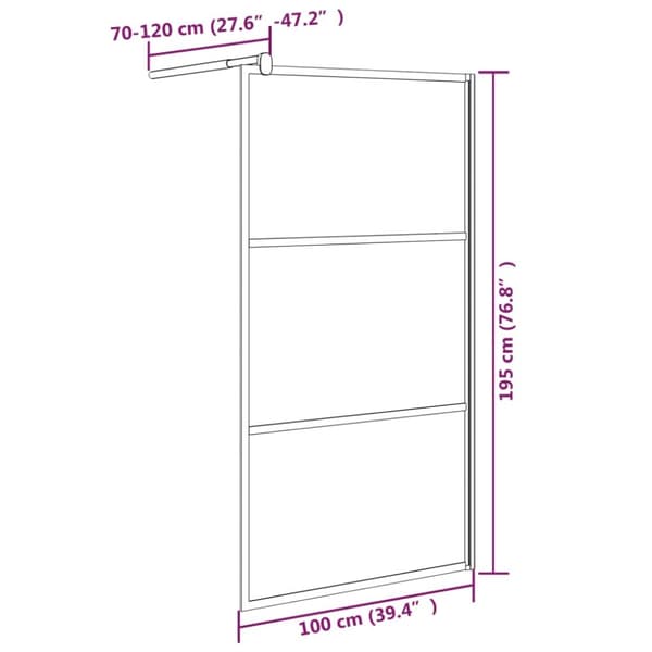 Duschvägg 100x195 cm halvfrostat ESG-glas svart