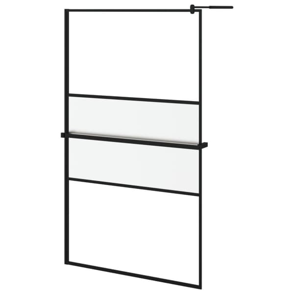 brusevæg med hylde 115x195 cm sikkerhedsglas og aluminium sort