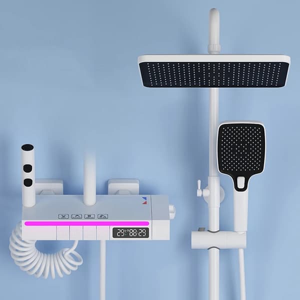 Termostatisk brusearmatur med digitalt display, moderne design, kontrol af varmt og koldt vand,Hvid