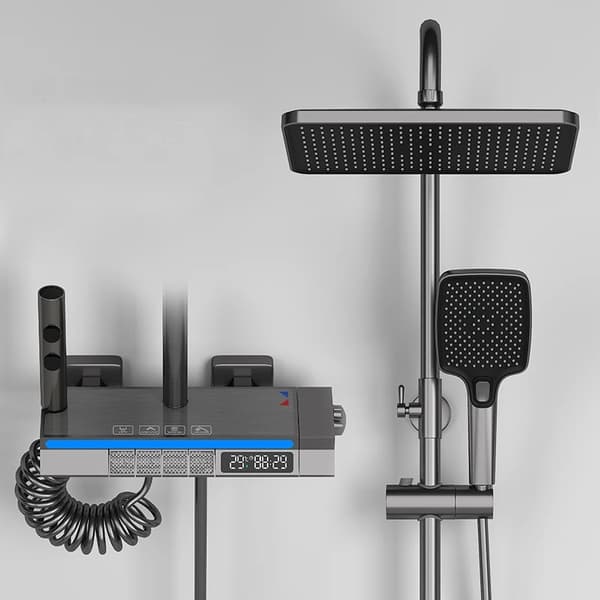 Termostatisk brusearmatur med digitalt display, moderne design, kontrol af varmt og koldt vand,Hvid