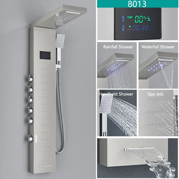 Duschpanel, LED-belysningsfunktion, trippelhandsdesign,8013 Borstad nickel