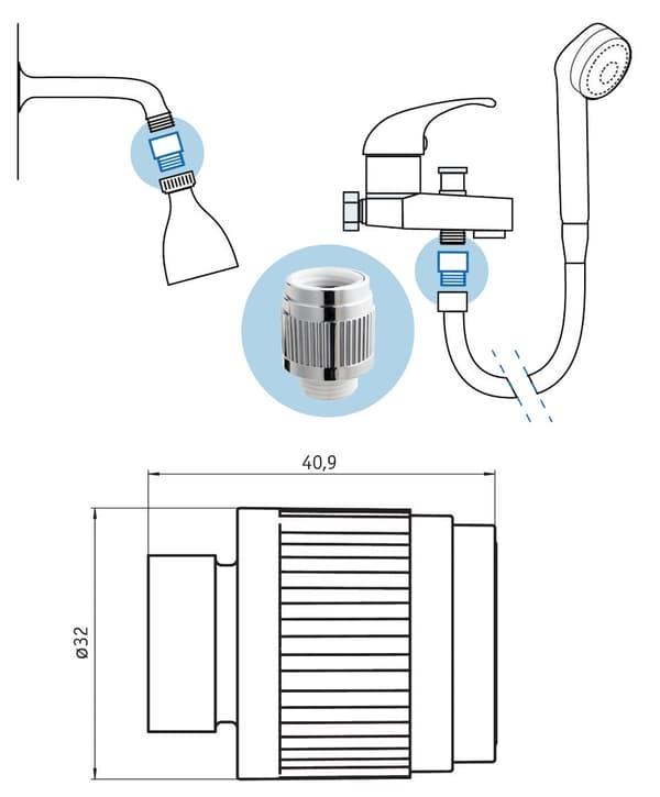 Vandstrømningsreducer til brusearmatur 1/2" 0 -23 l/min