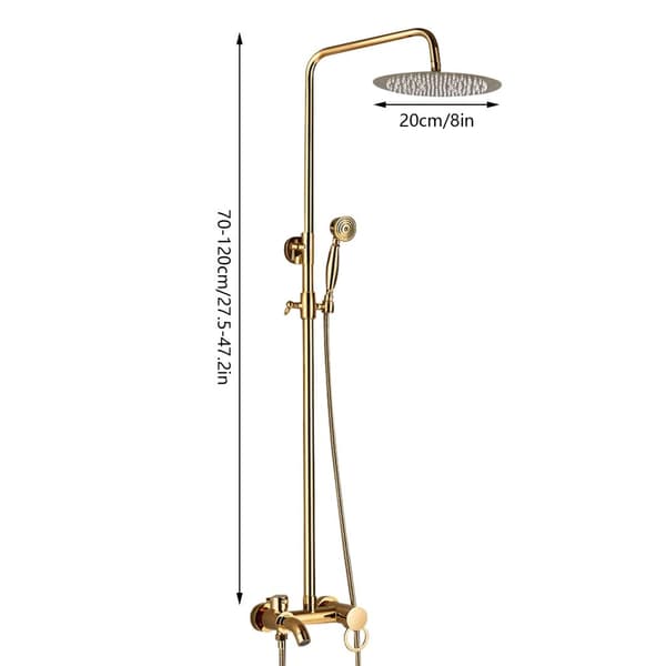 Messinkinen suihkuhanasarja, säädettävä korkeus 80-120 cm, kaksoiskahvajärjestelmä,G1/2, 20cm, Kulta