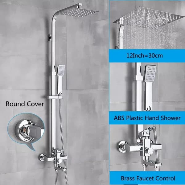 Chrome Badbruserarmatur, Justerbar Højde 70cm-120cm, 8 Tommer Regnfall Bruserhoved,Krom-12tommer
