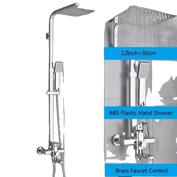 Chrome Badbruserarmatur, Justerbar Højde 70cm-120cm, 8 Tommer Regnfall Bruserhoved,Krom-12tommer