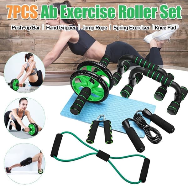 7 stk/sæt 4-i-1 AB hjulrullesæt AB Roller Pro med push-up stang, hoppereb, knæ