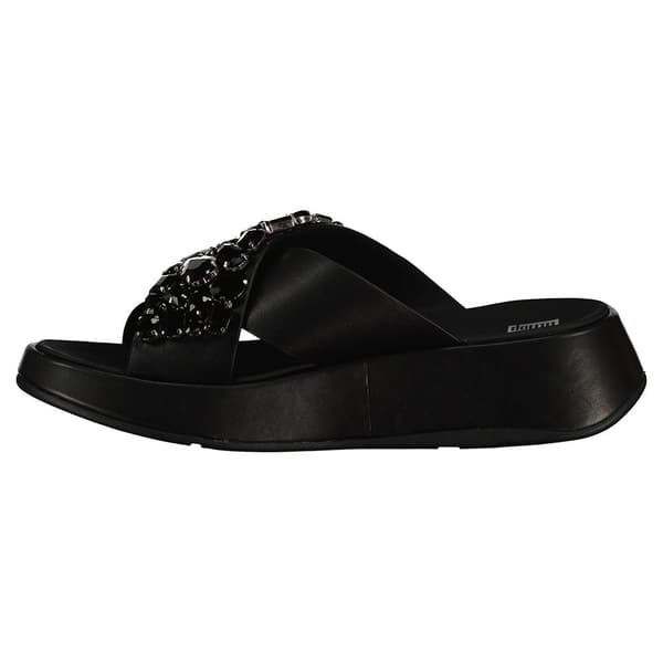Fitflop Slides F-mode Jewel-deluxe Leather Flatform Cross Svart EU 38 Kvinna