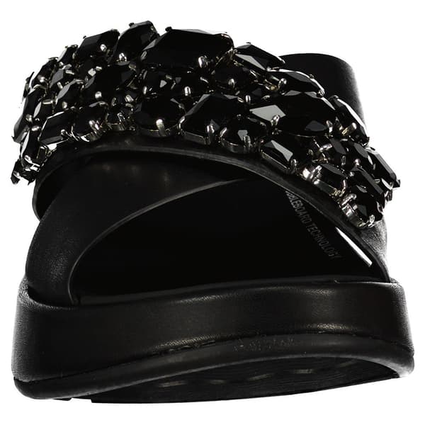 Fitflop Slides F-mode Jewel-deluxe Leather Flatform Cross Svart EU 38 Kvinna