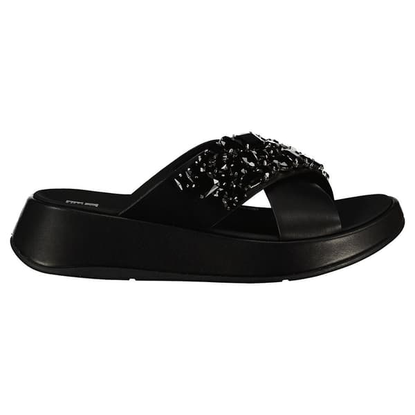 Fitflop Slides F-mode Jewel-deluxe Leather Flatform Cross Svart EU 38 Kvinna
