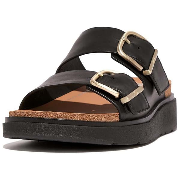 Fitflop Slides Buckle Two-bar Leather Svart EU 39 Kvinna