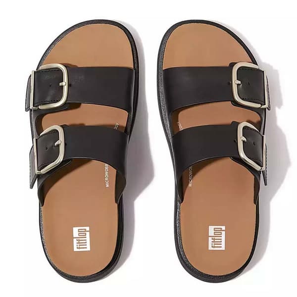 Fitflop Slides Buckle Two-bar Leather Svart EU 39 Kvinna