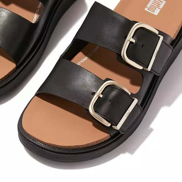 Fitflop Slides Buckle Two-bar Leather Svart EU 39 Kvinna