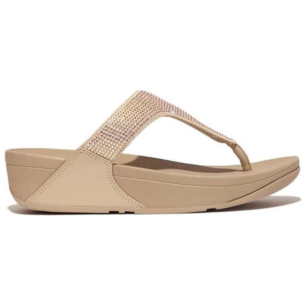 Fitflop Slides Lulu Crystal Embellished Toe-post Beige EU 39 Kvinna