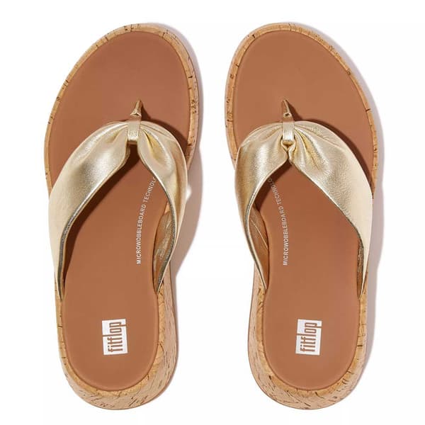 Fitflop Slides F-mode Leather-twist Flatform Toe-thongs Guld EU 38 Kvinna