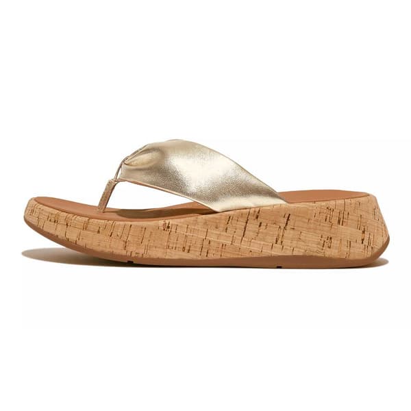 Fitflop Slides F-mode Leather-twist Flatform Toe-thongs Guld EU 38 Kvinna
