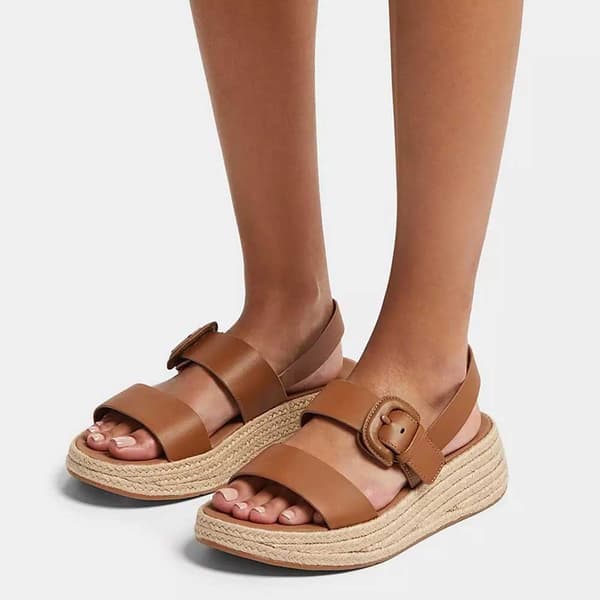 Fitflop Sandaalit F-mode Espadrille Buckle Leather Flatform Ruskea EU 38 Nainen