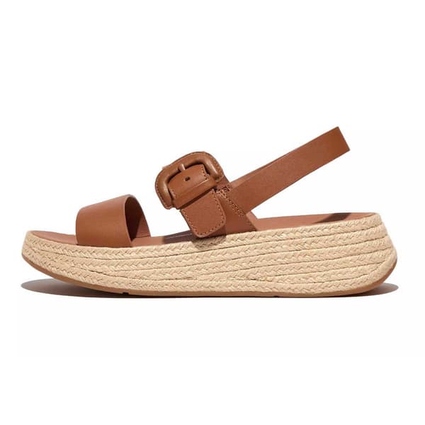 Fitflop Slides F-mode Espadrille Buckle Leather Flatform Brun EU 38 Kvinna