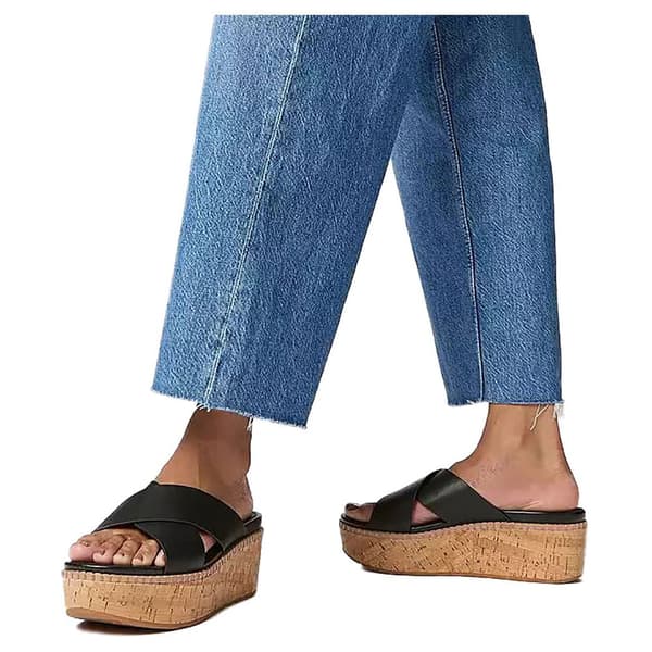 Fitflop Slides Eloise Leather/cork Wedge Cross Svart EU 40 Kvinna
