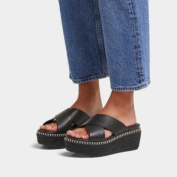 Fitflop Eloise Espadrille Leather Wedge Cross Klipklapper Brun EU 39 Kvinde