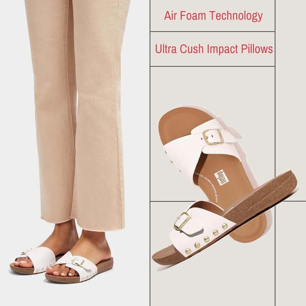 Fitflop Iqushion Adjustable Buckle Leather Tofflor Vit EU 38 Kvinna