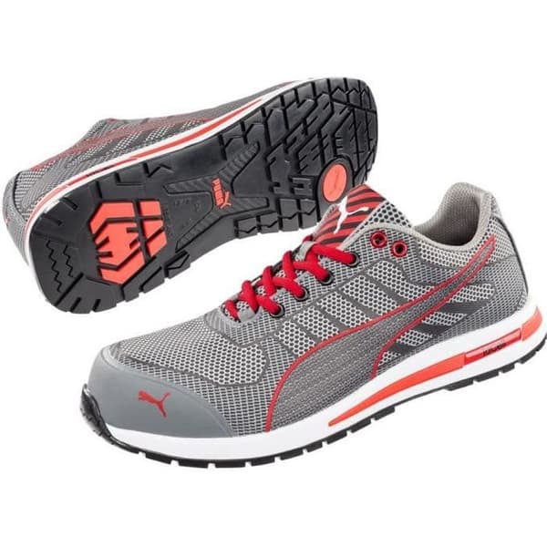 Puma Xelerate Knit S1P HRO SRC lågsäkerhetssneakers - Grå/röd - 44