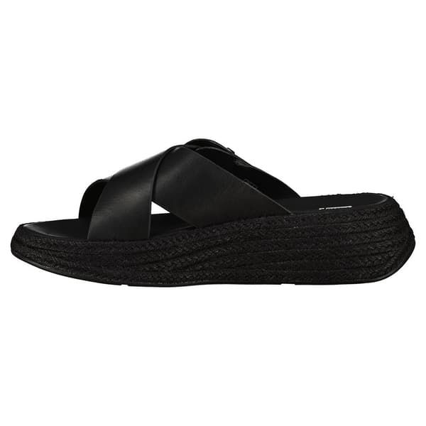 Fitflop F-mode Espadrille Buckle Leather Flatform Slides Klipklapper Sort EU 38 Kvinde