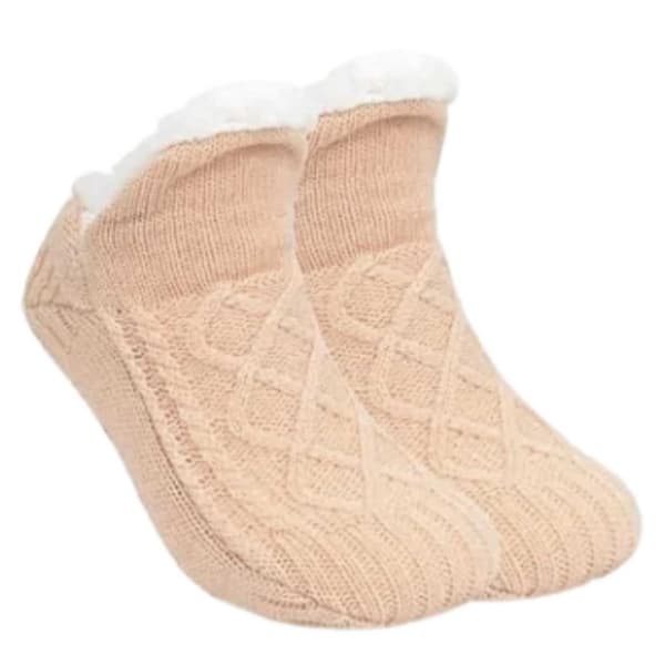 Toffelsockor – Mjuka Varma Fodrade Tofflor Valbar Storlek Beige