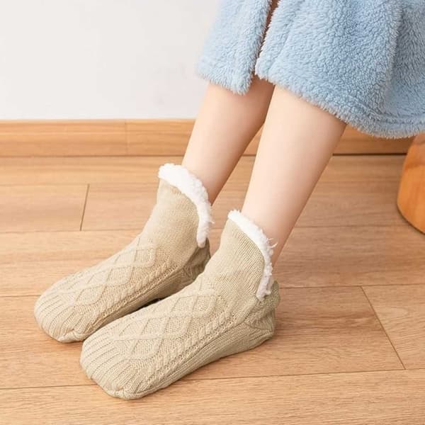 Toffelsockor – Mjuka Varma Fodrade Tofflor Valbar Storlek Beige