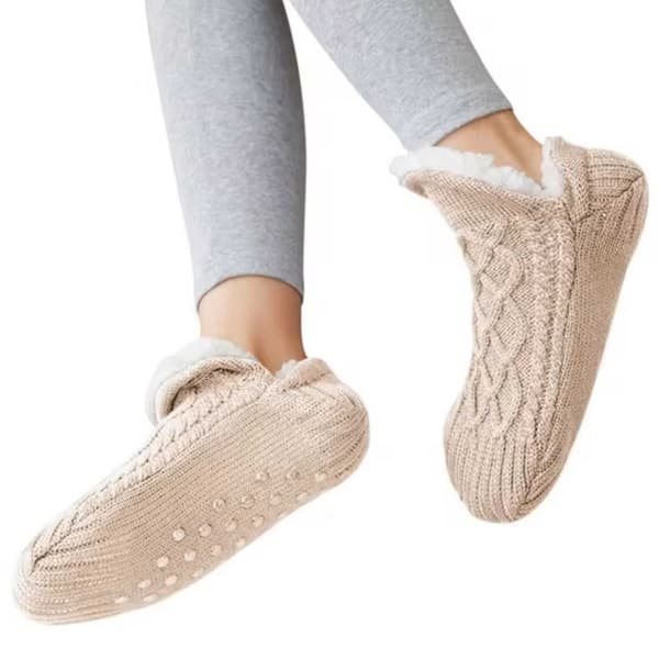 Toffelsockor – Mjuka Varma Fodrade Tofflor Valbar Storlek Beige