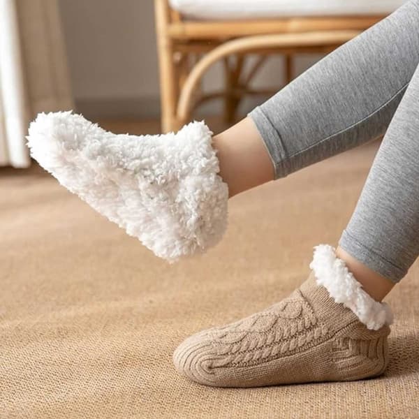 Toffelsockor – Mjuka Varma Fodrade Tofflor Valbar Storlek Beige