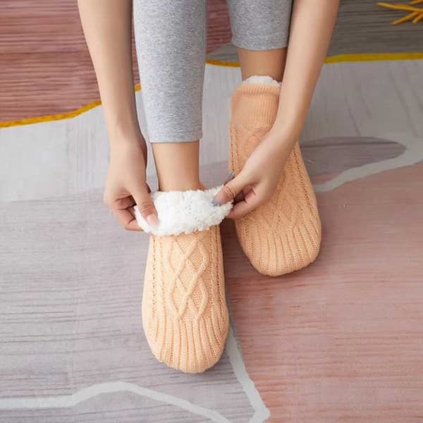 Toffelsockor – Mjuka Varma Fodrade Tofflor Valbar Storlek Beige