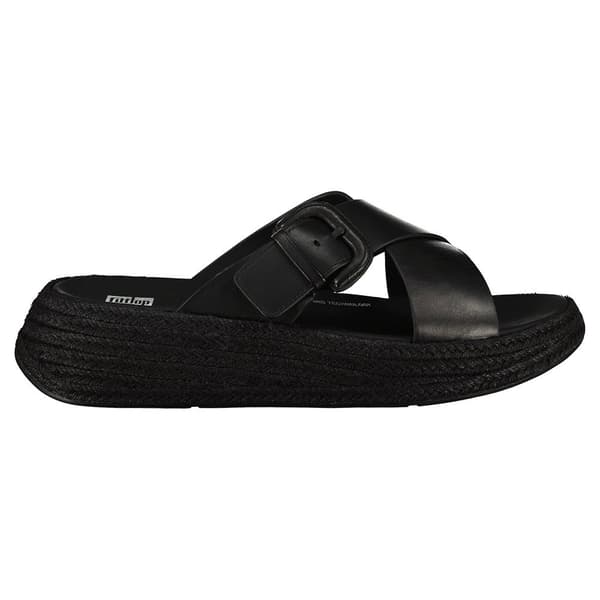 Fitflop F-mode Espadrille Buckle Leather Flatform Slides Sandaalit Musta EU 37 Nainen