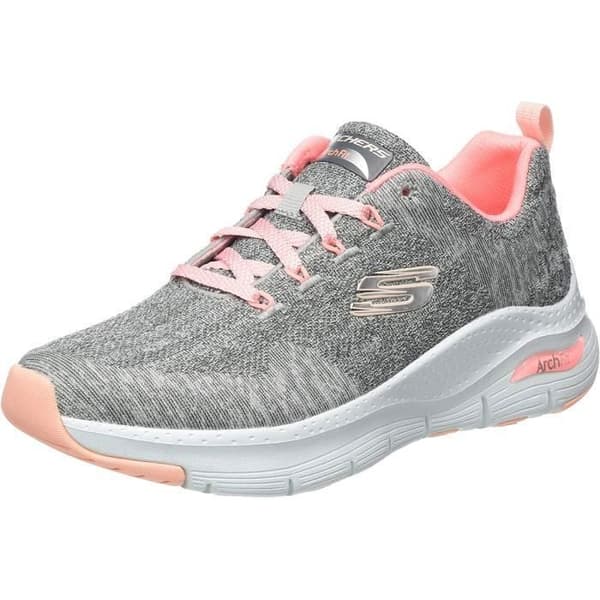 Sko - Skechers - Fotvalv - Grå Trikå - Rosa Kant - Dam