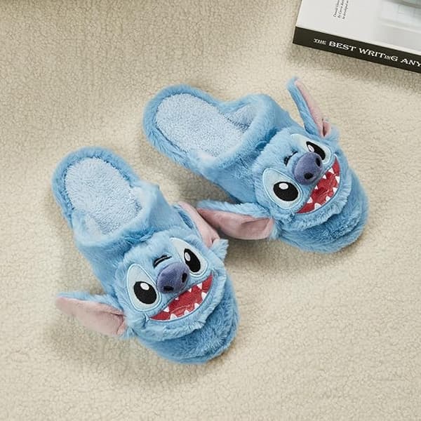 MINISO Hjemmesko til mænd Størrelse 4, Lilo og Stitch Hjemmesko til mænd, Cartoon Home Sko Fluffy hjemmesko, Varm blød hjemmesko med skridsikker tøj
