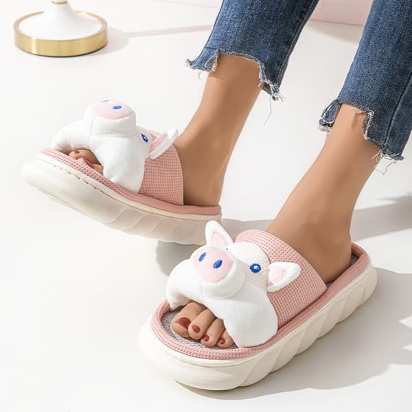 INF Søte griseslippers for kvinner, sklisikre sommerslippers til innendørs og utendørs bruk