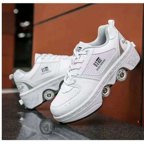 Rullskridskoskor med rullhjul, upplysta, 7-LED-lampor, unisex, vita, storlek 39