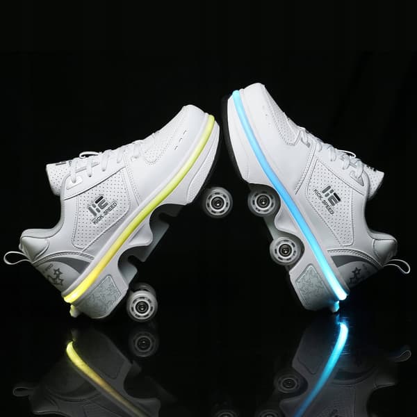 Rullskridskoskor med rullhjul, upplysta, 7-LED-lampor, unisex, vita, storlek 39