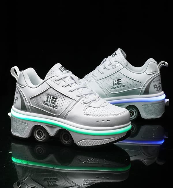 Rullskridskoskor med rullhjul, upplysta, 7-LED-lampor, unisex, vita, storlek 39