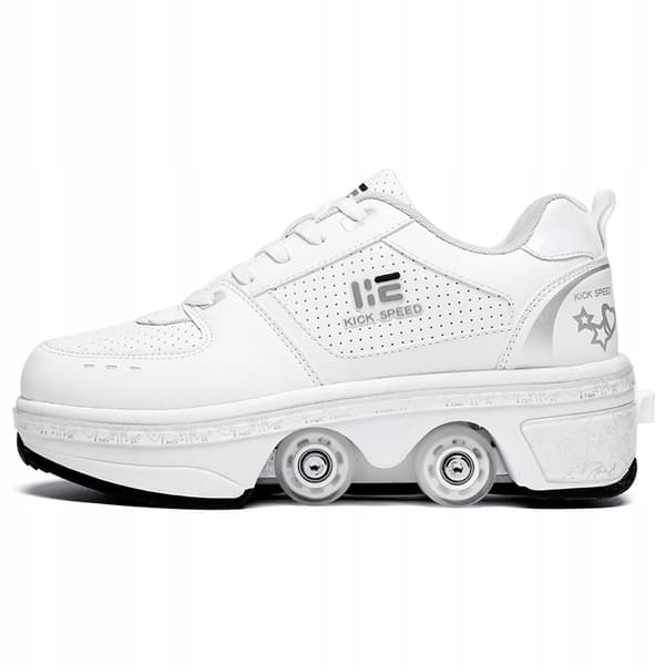 Rullskridskoskor med rullhjul, upplysta, 7-LED-lampor, unisex, vita, storlek 39